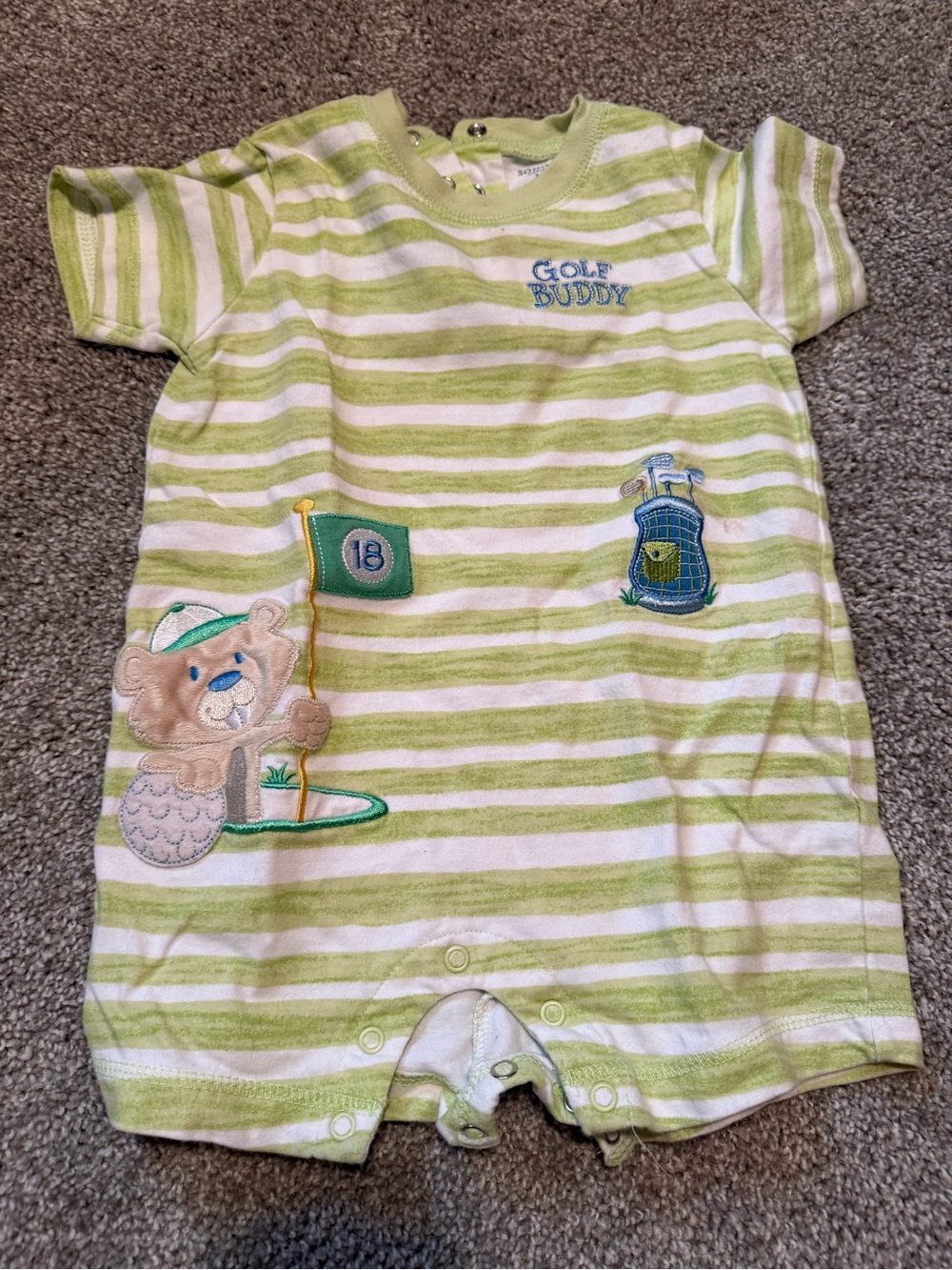 Green & White Striped "Golf Buddy" Baby One-Piece